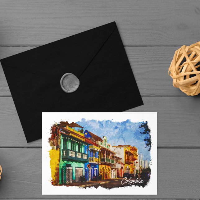Vintage kolumbianische Aquarellenkarte Postkarte (Colombia Watercolor Travel Postcard)