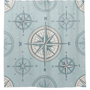 Vintage-Kompass Nahtloses Nautilus-Muster (1) Duschvorhang