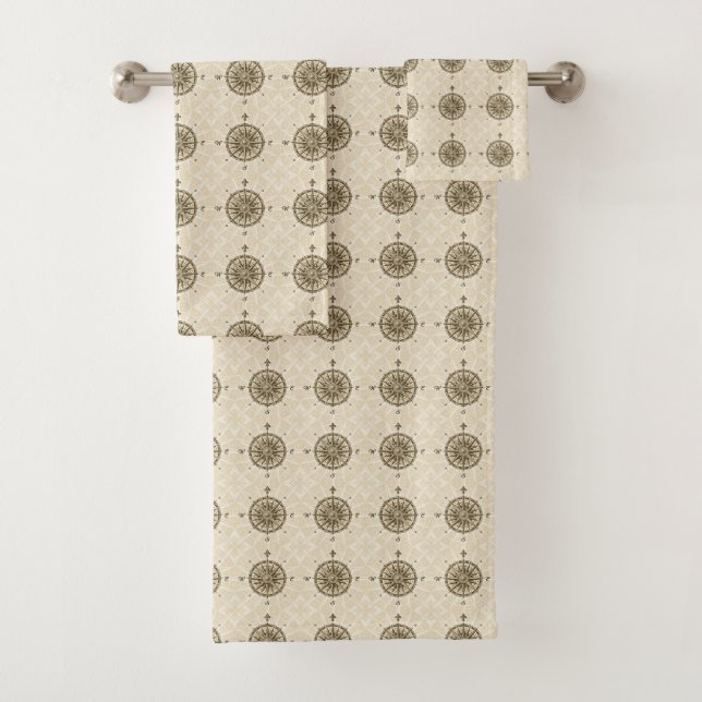 Vintage Kompass-Rose Badhandtuch Set (Insitu)