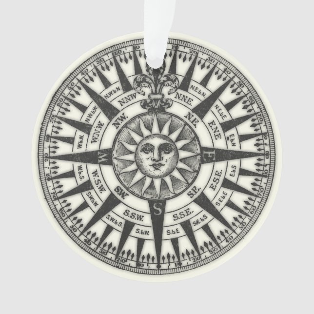 Vintage Kompass-Rose Sun Ornament (Vorderseite)