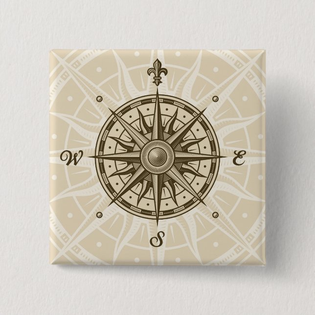 Vintage Kompassrose Button (Vorderseite)