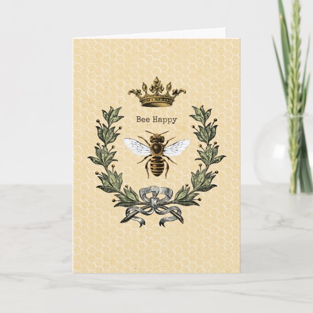 Vintage Königin Bee Happy Birthday Karte (Vorderseite)