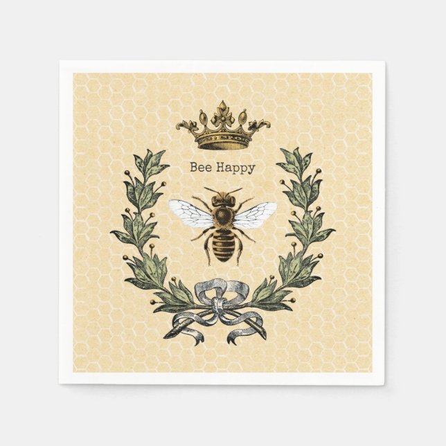 Vintage Königin Bee Happy Serviette (Vorderseite)