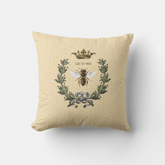 Vintage Königin-Bienekrone und Wreath Kissen (Vorderseite)
