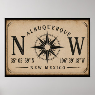 Vintage Koordinaten von Albuquerque New Mexico Poster