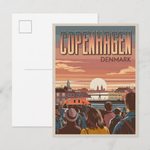 Vintage Kopenhagen Reise Touristen Sonnenuntergang Postkarte