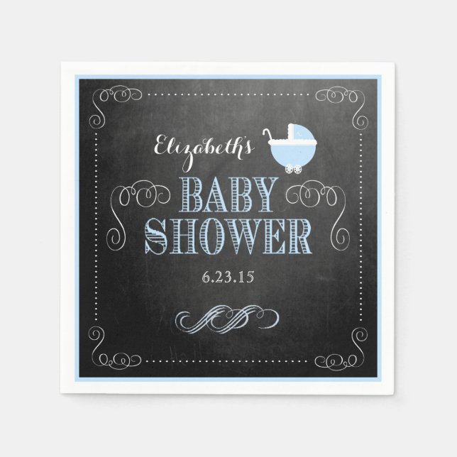 Vintage Kopftafel Look Blue Carriage Baby Dusche Serviette (Vorderseite)