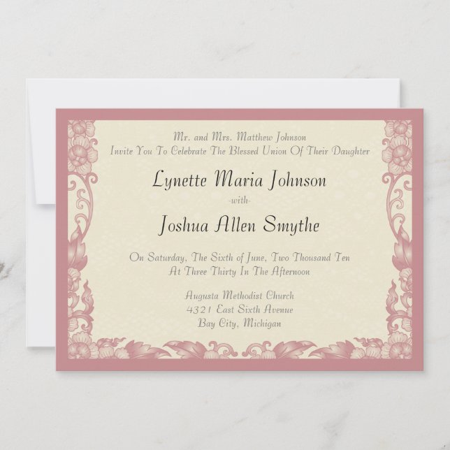 Vintage Korallen Rose Elfenbein Hochzeitsaufenthal Einladung (Vorderseite)