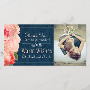 Vintage Korallen und Marine Danke Foto Card (4x8)