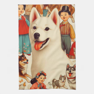 Vintage koreanische Jindo-Illustration Geschirrtuch