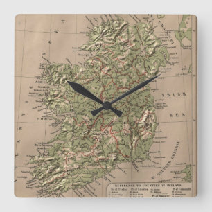 Vintage körperliche Karte von Irland (1880) Quadratische Wanduhr