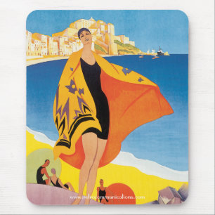 Vintage korsische Strandreise Plakat-Mausunterlage Mousepad