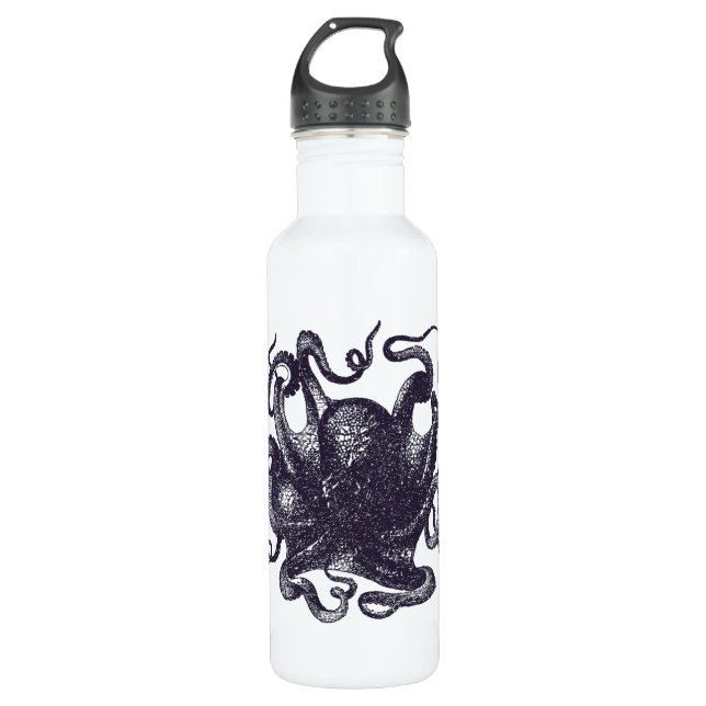 Vintage Kraken-Illustration Trinkflasche (Vorderseite)