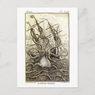 Vintage Kraken / Riesenoktopus Postkarte