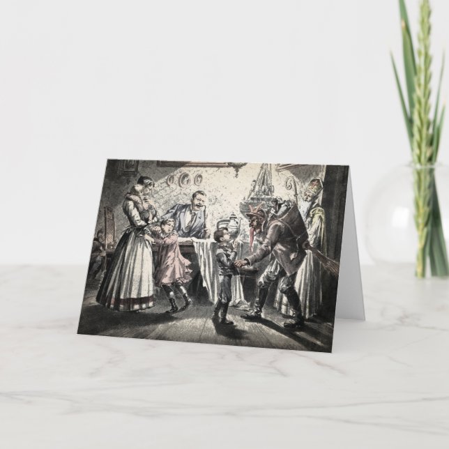 Vintage Krampus Kinderkarte Feiertagskarte (Vorderseite)