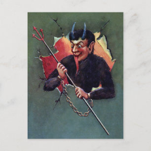 Vintage Krampus mit Heugabel Postkarte