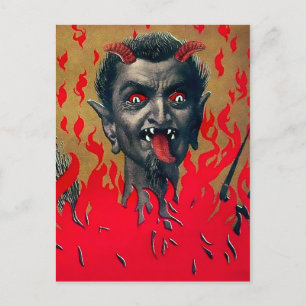 Vintage Krampus Teufelskopf Postkarte