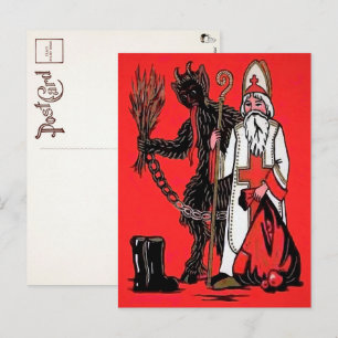 Vintage-Krampus-, Weihnachtsmann- und Stiefel-Post Postkarte