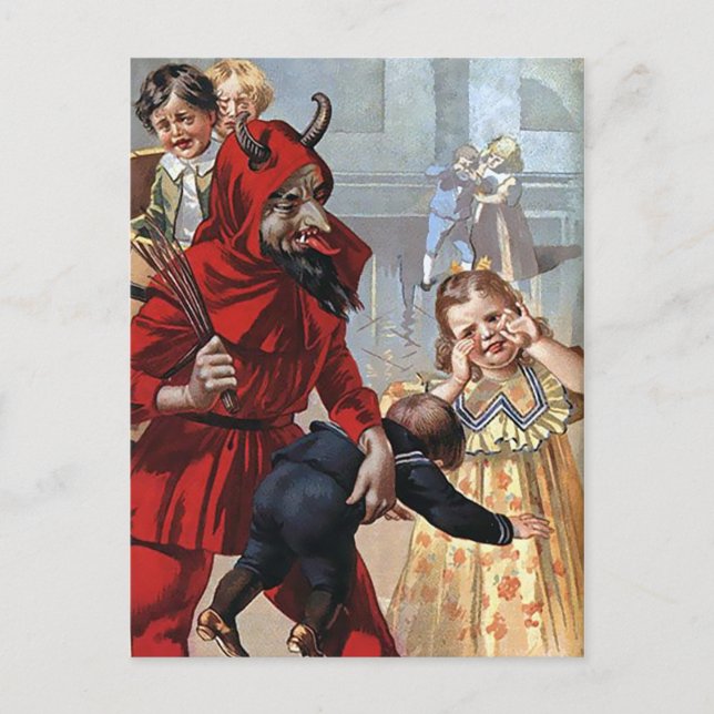 Vintage Krampus Weihnachtspostkarte Postkarte (Vorderseite)
