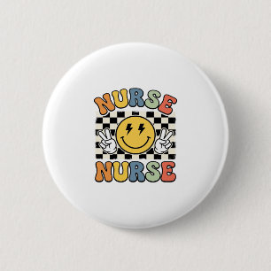 Vintage-Krankenschwester-Lächeln-Karohemd-Design_1 Button