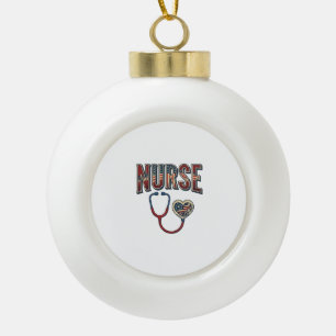 Vintage-Krankenschwester-Patriotisches-Stethoskop- Keramik Kugel-Ornament