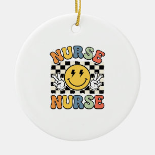 Vintage-Krankenschwester Smiley Karo Hemd Design_1 Keramik Ornament