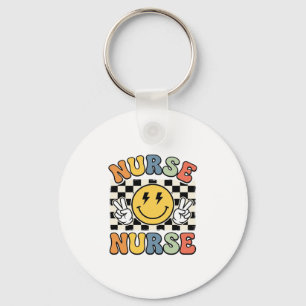 Vintage-Krankenschwester Smiley Karo Hemd Design_1 Schlüsselanhänger