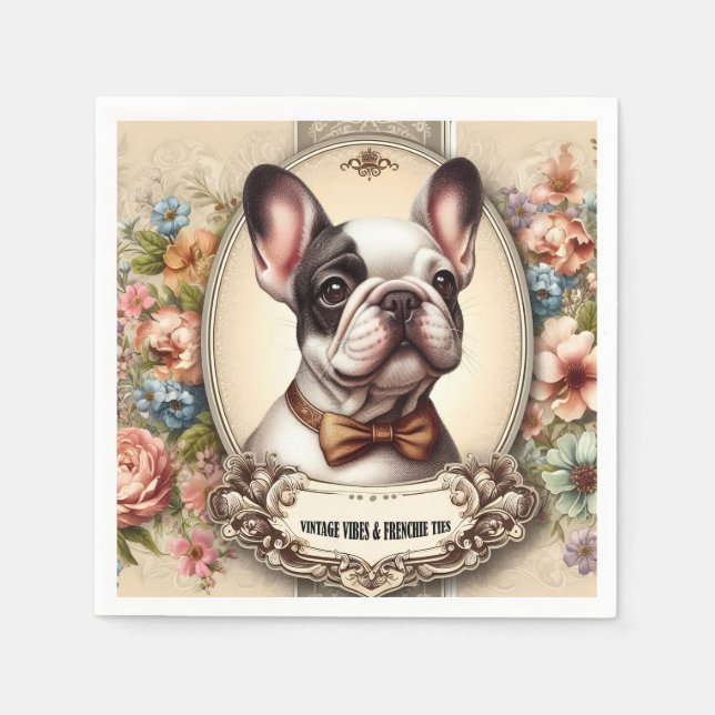 Vintage Krawatte Vibes & Frenchie Serviette (Vorderseite)