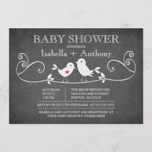 Vintage-Kreidetafel-Liebesvögel-Baby-Party Einladung
