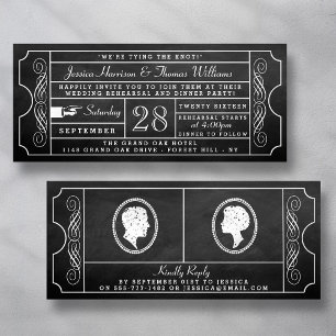 Vintage-Kreidetafel-Ticket Hochzeitsprobe-Dinner Einladung