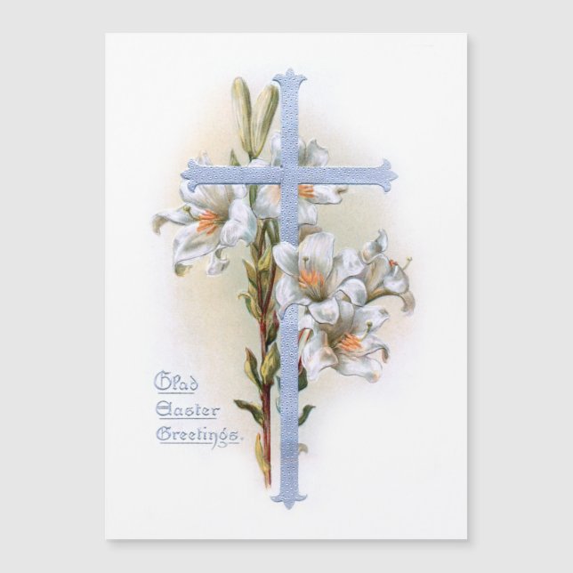 Vintage Kreuz- und Osterlilien Magnetkarte (Vorderseite)