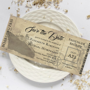Vintage-Kreuzfahrt-Bordkarte Termin vormerken Save The Date