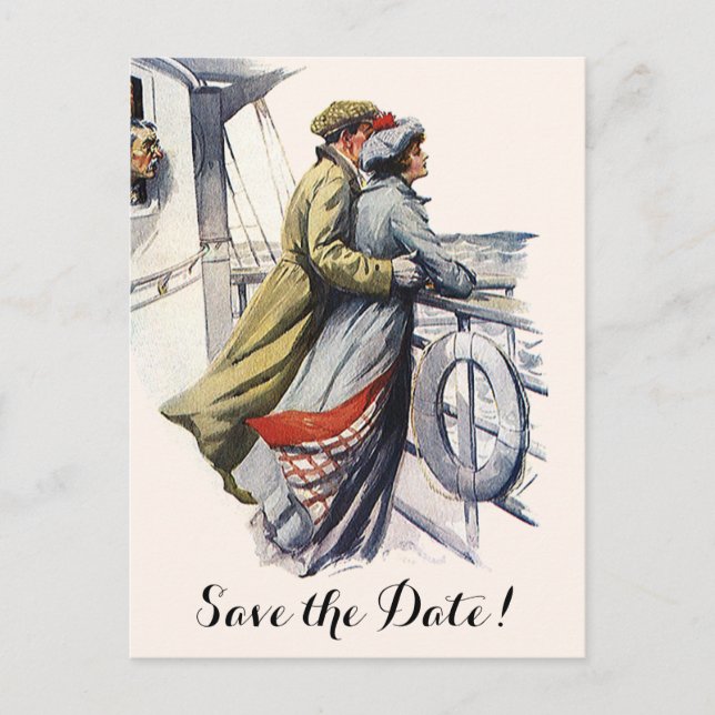 Vintage Kreuzfahrtschifffahrt Romantik, Hochzeit s Ankündigungspostkarte (Vorderseite)