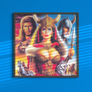 Vintage Kriegerin Wikinger Frau Poster