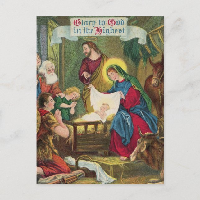 Vintage Krippe in Bethlehem Weihnachten Postkarte (Vorderseite)
