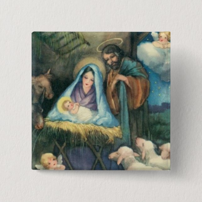 Vintage Krippen-stabiles Szenen-WeihnachtsButton Button (Vorderseite)