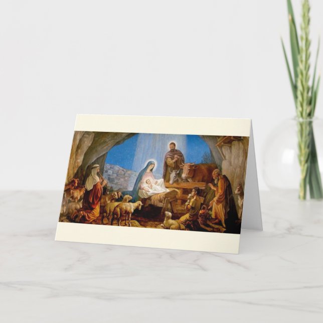 Vintage Krippenlandschaft Religiöse Weihnachtskart Feiertagskarte (Vorderseite)