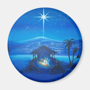 Vintage Krippenszene bei Nacht Magnet