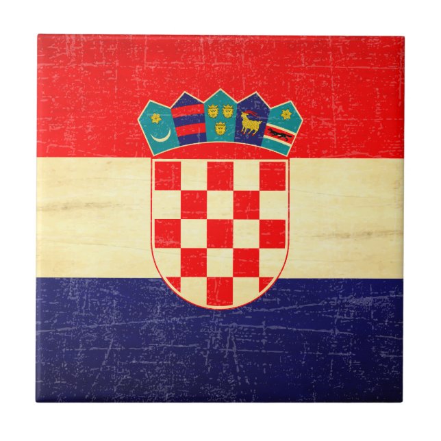 Vintage kroatische Flagge Fliese (Vorderseite)