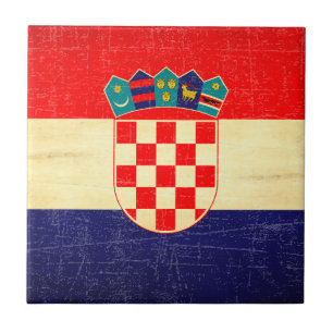 Vintage kroatische Flagge gealtert Fliese