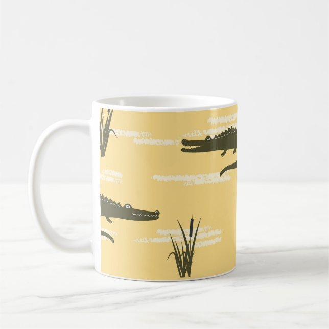 Vintage Krokodile: Gelbes nahtloses Muster Kaffeetasse (Links)
