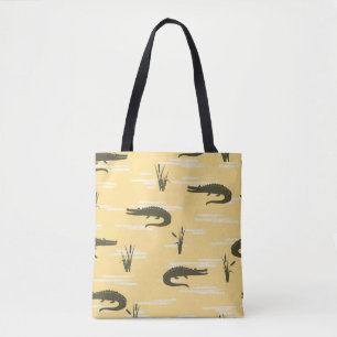 Vintage Krokodile: Gelbes nahtloses Muster Tasche