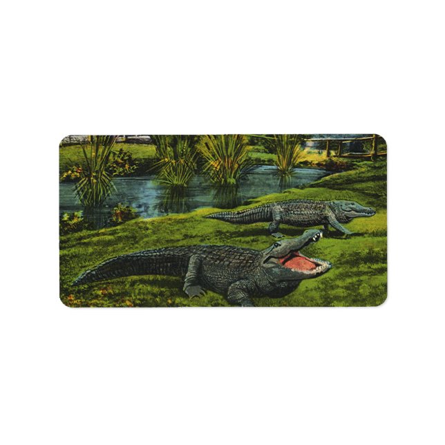 Vintage Krokodile, Meereslebewesen Reptilien Adressaufkleber (Vorne)