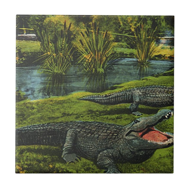 Vintage Krokodile, Meereslebewesen Reptilien Fliese (Vorderseite)