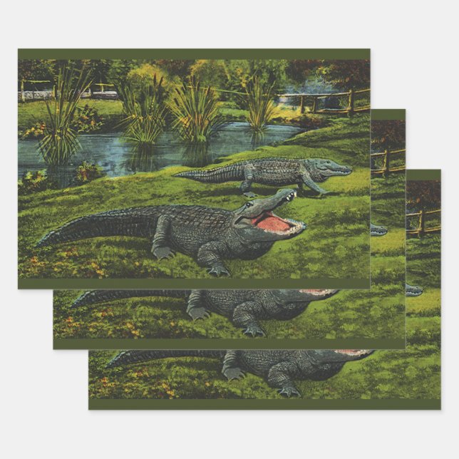 Vintage Krokodile, Meereslebewesen Reptilien Geschenkpapier Set (Set)