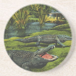 Vintage Krokodile, Meereslebewesen Reptilien Sandstein Untersetzer