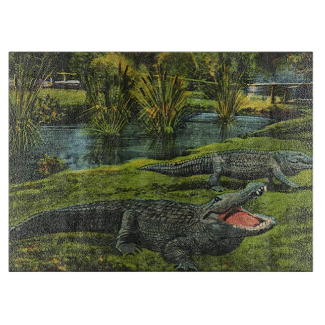 Vintage Krokodile, Meereslebewesen Reptilien Schneidebrett (Vorderseite)
