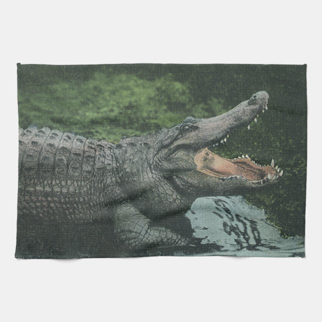 Vintage Krokodile Reptilien, Meerestierleben Geschirrtuch (Horizontal)