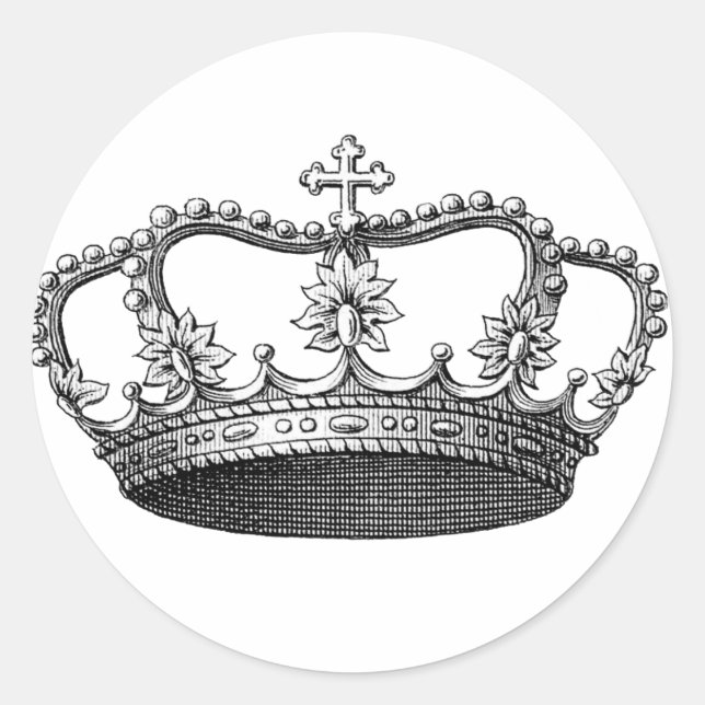 Vintage Krone Schwarz und Weiß Runder Aufkleber (Vorderseite)