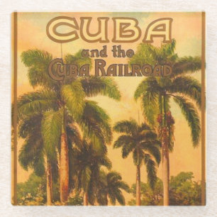 Vintage kubanische Reise - Kuba-Eisenbahnlithograp Glasuntersetzer